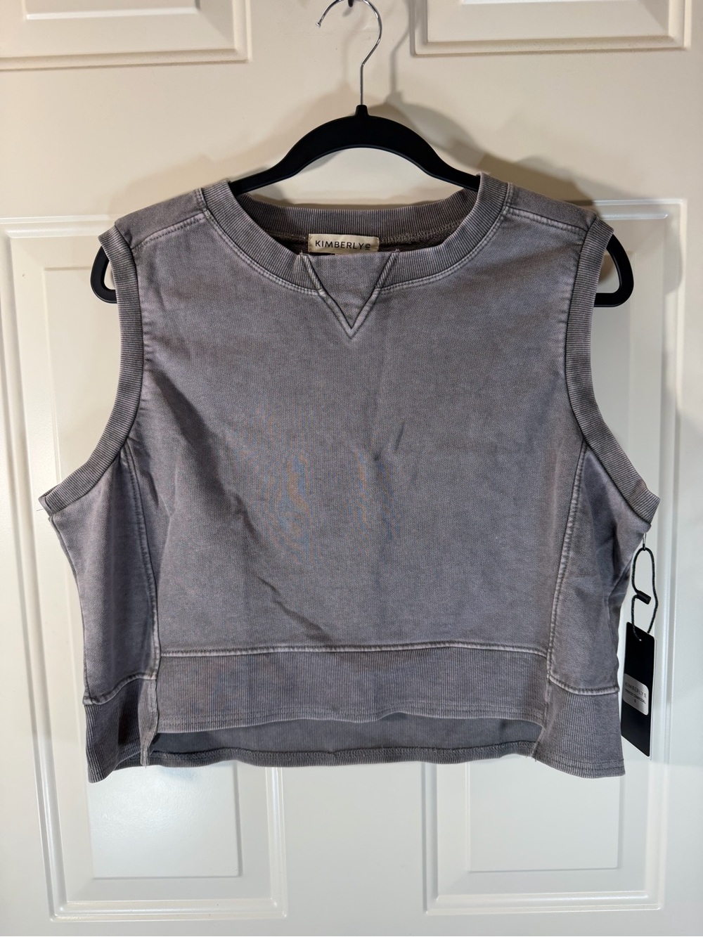 New Kimberly C Women’s Small Gray Mineral Wash Sleeveless Sweatshirt Top 0479